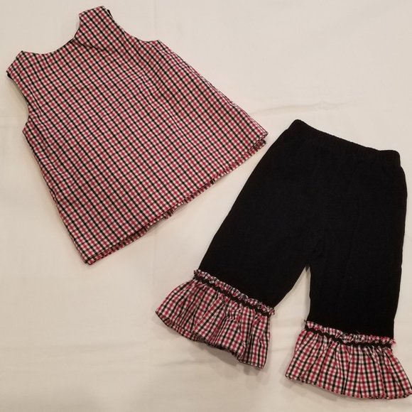 Le' Za Me Girls 24M Hand Smocked Reversible Top and Pants Set - Picture 3 of 12